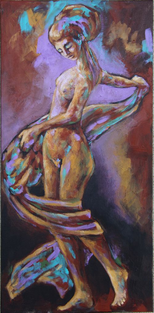 Original Art Veil Scarf Female Nude Dancer Acrylic Painting Julia Trops Original Art Veil Scarf Female Nude Dancer Acrylic Painting Julia Trops