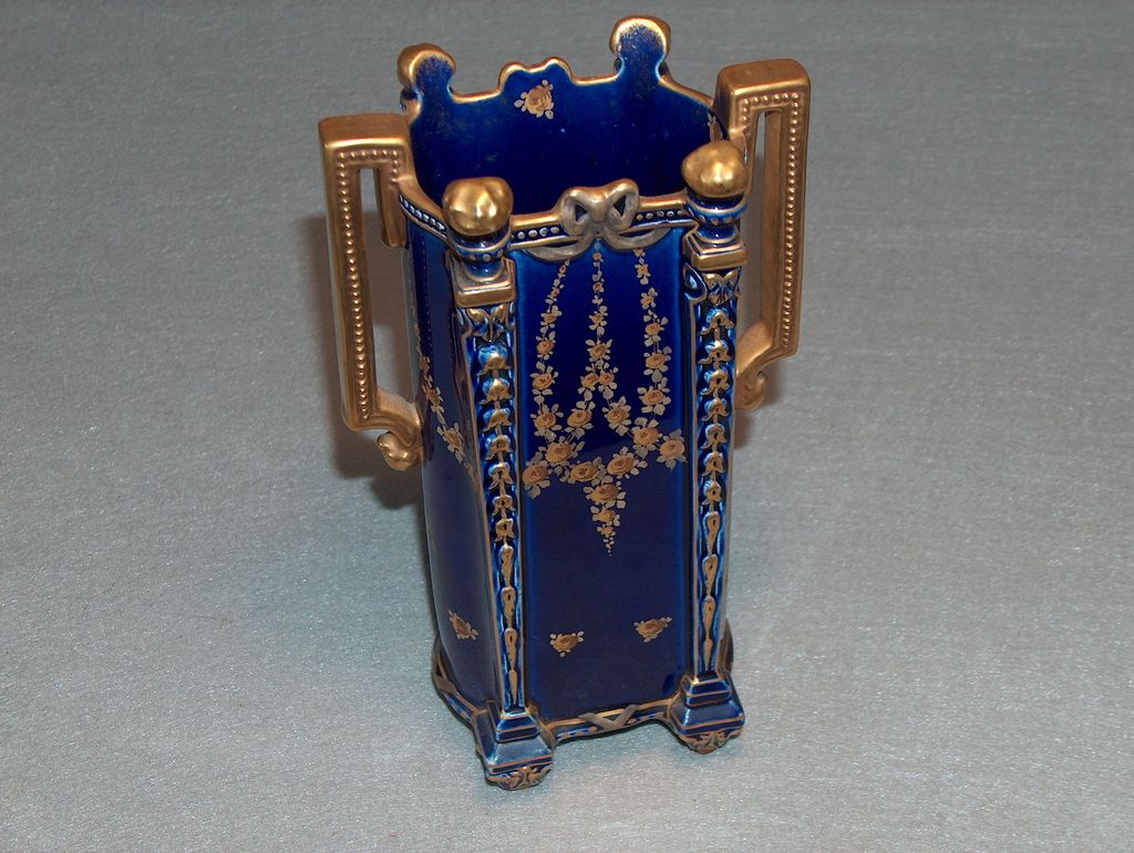 French "Pierrefonds" Gilt/Cobalt Porc. Vase, c. 1890. NOW $185! French "Pierrefonds" Gilt/Cobalt Porc. Vase, c. 1890. NOW $185!