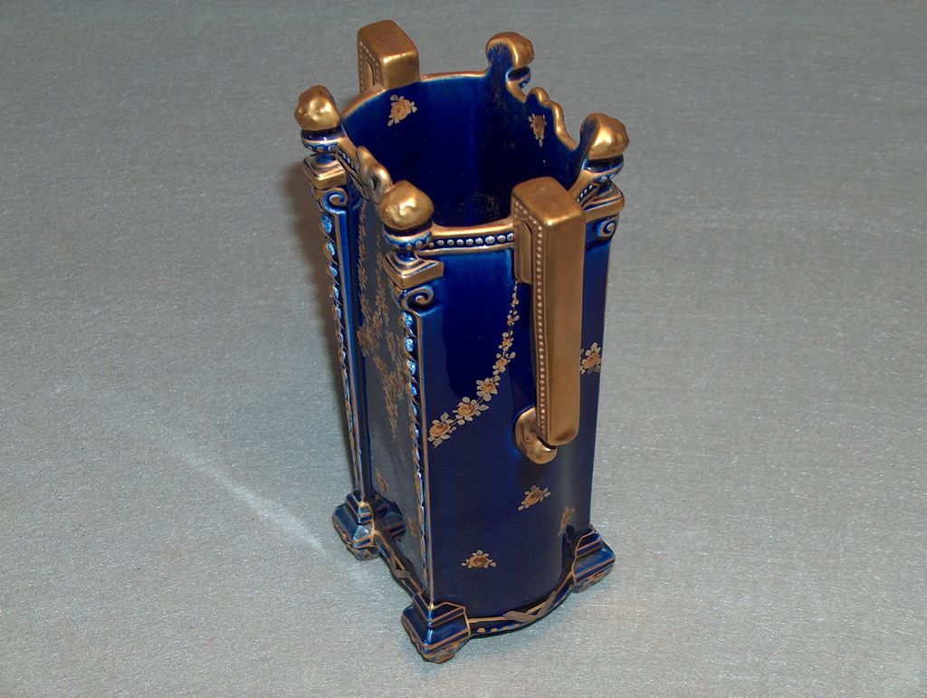 French "Pierrefonds" Gilt/Cobalt Porc. Vase, c. 1890. NOW $185! French "Pierrefonds" Gilt/Cobalt Porc. Vase, c. 1890. NOW $185!