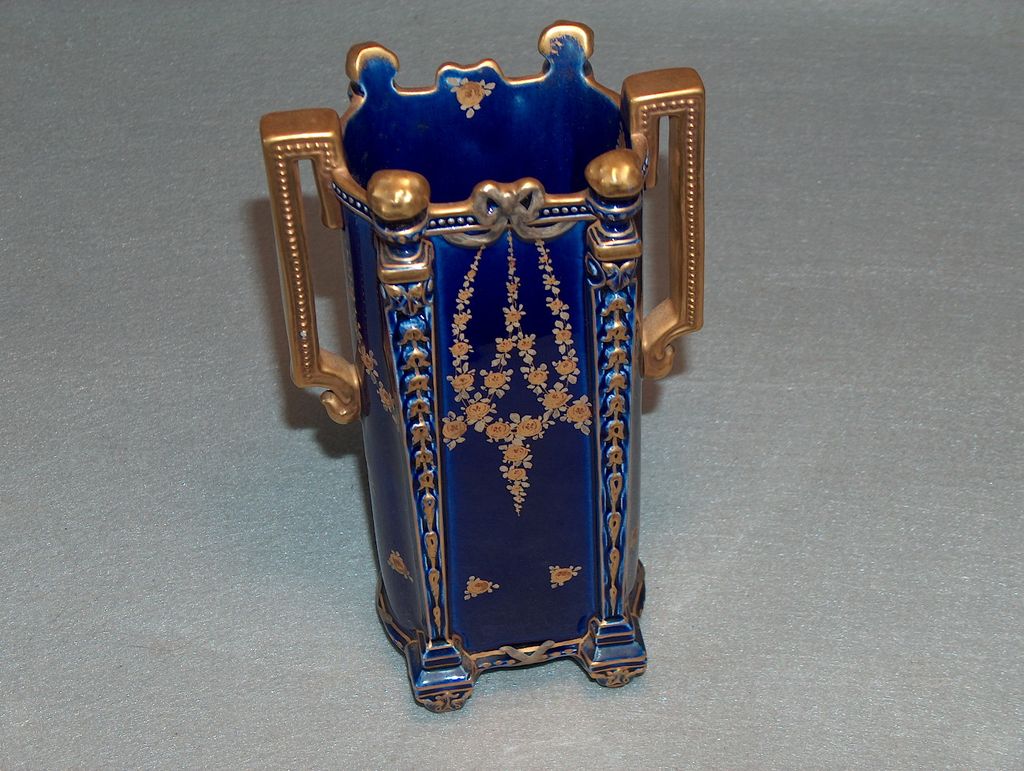 French "Pierrefonds" Gilt/Cobalt Porc. Vase, c. 1890. NOW $185! French "Pierrefonds" Gilt/Cobalt Porc. Vase, c. 1890. NOW $185!