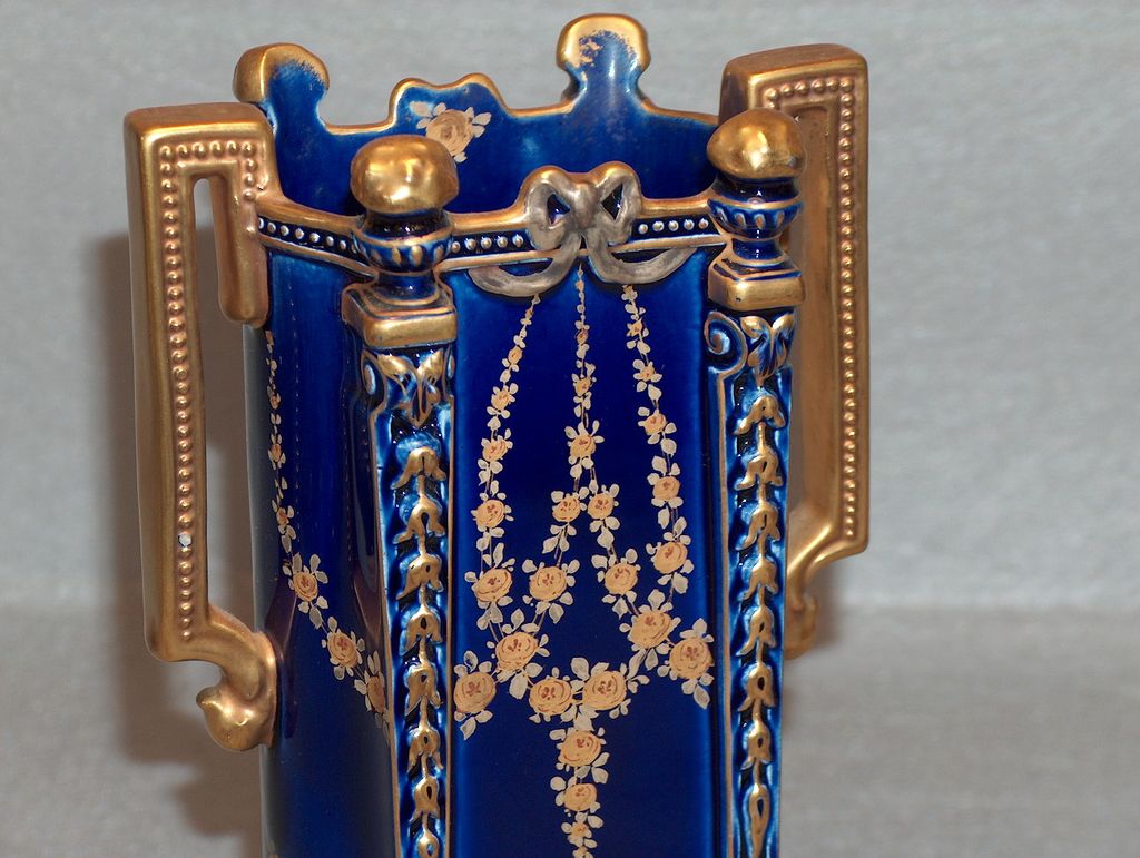 French "Pierrefonds" Gilt/Cobalt Porc. Vase, c. 1890. NOW $185! French "Pierrefonds" Gilt/Cobalt Porc. Vase, c. 1890. NOW $185!