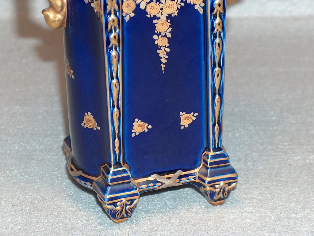 French "Pierrefonds" Gilt/Cobalt Porc. Vase, c. 1890. NOW $185! French "Pierrefonds" Gilt/Cobalt Porc. Vase, c. 1890. NOW $185!