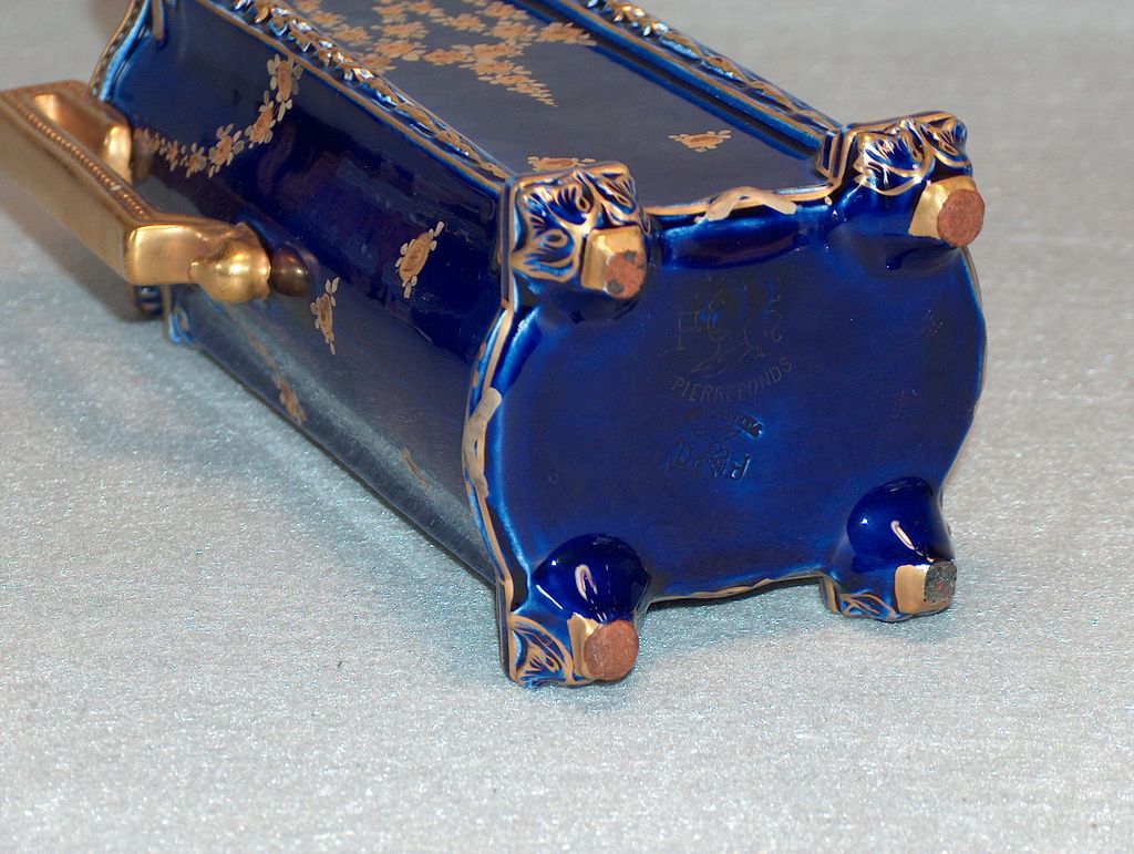 French "Pierrefonds" Gilt/Cobalt Porc. Vase, c. 1890. NOW $185! French "Pierrefonds" Gilt/Cobalt Porc. Vase, c. 1890. NOW $185!
