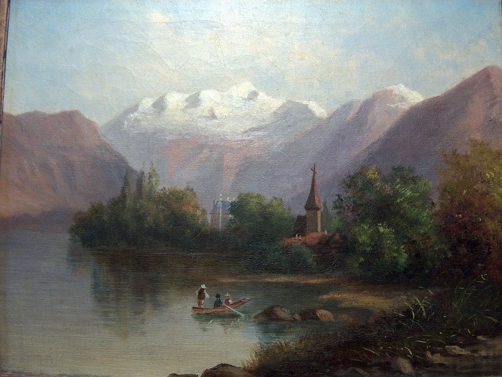 19th c. Mountainous Lake Painting w/ Figures 19th c. Mountainous Lake Painting w/ Figures