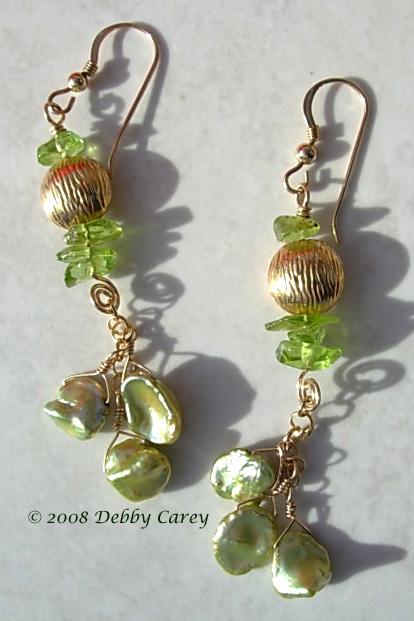 Peridot, Gold Vermeil & Peridot Keishi Freshwater Pearl Earrings Peridot, Gold Vermeil & Peridot Keishi Freshwater Pearl Earrings