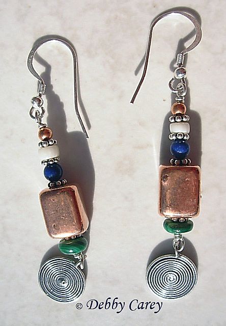 Copper Glazed Ceramic, Malachite, Lapis Lazuli, Coral & Hill Tribe Silver Earrings Copper Glazed Ceramic, Malachite, Lapis Lazuli, Coral & Hill Tribe Silver Earrings