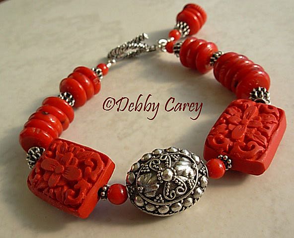 Cinnabar, Red Coral & Bali Sterling Silver Bracelet Cinnabar, Red Coral & Bali Sterling Silver Bracelet