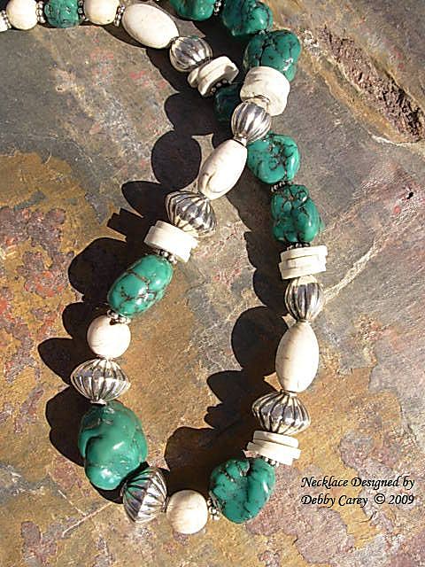 Dark Green Arizona Turquoise, Naga Conch Shell & Bali Sterling Silver Necklace Dark Green Arizona Turquoise, Naga Conch Shell & Bali Sterling Silver Necklace