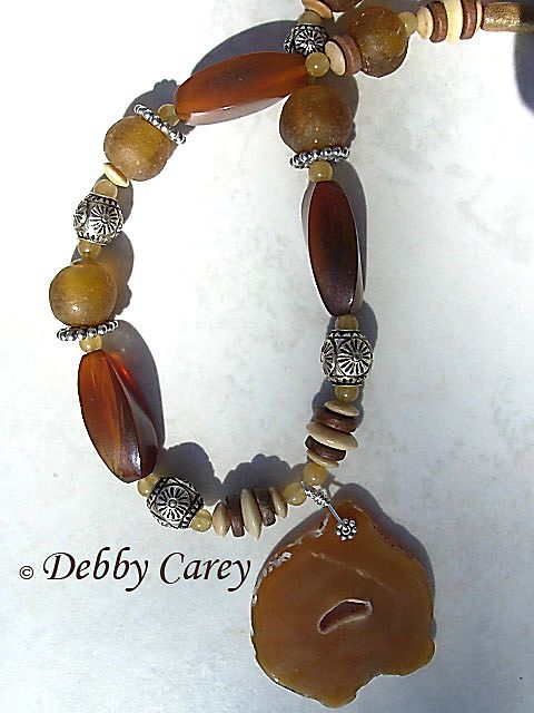 Golden Agate, Horn, Bone, Powdered Glass & Thai Silver Necklace Golden Agate, Horn, Bone, Powdered Glass & Thai Silver Necklace