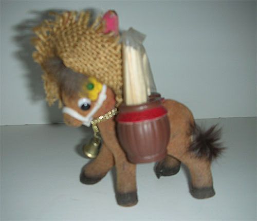 Enesco flocked donkey w/ toothpick barrels Enesco flocked donkey w/ toothpick barrels