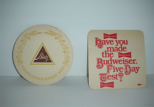 Beer Coasters Hamm's, Pabst Andecker, Blatz, Gettleman , Budweiser Beer Coasters Hamm's, Pabst Andecker, Blatz, Gettleman , Budweiser