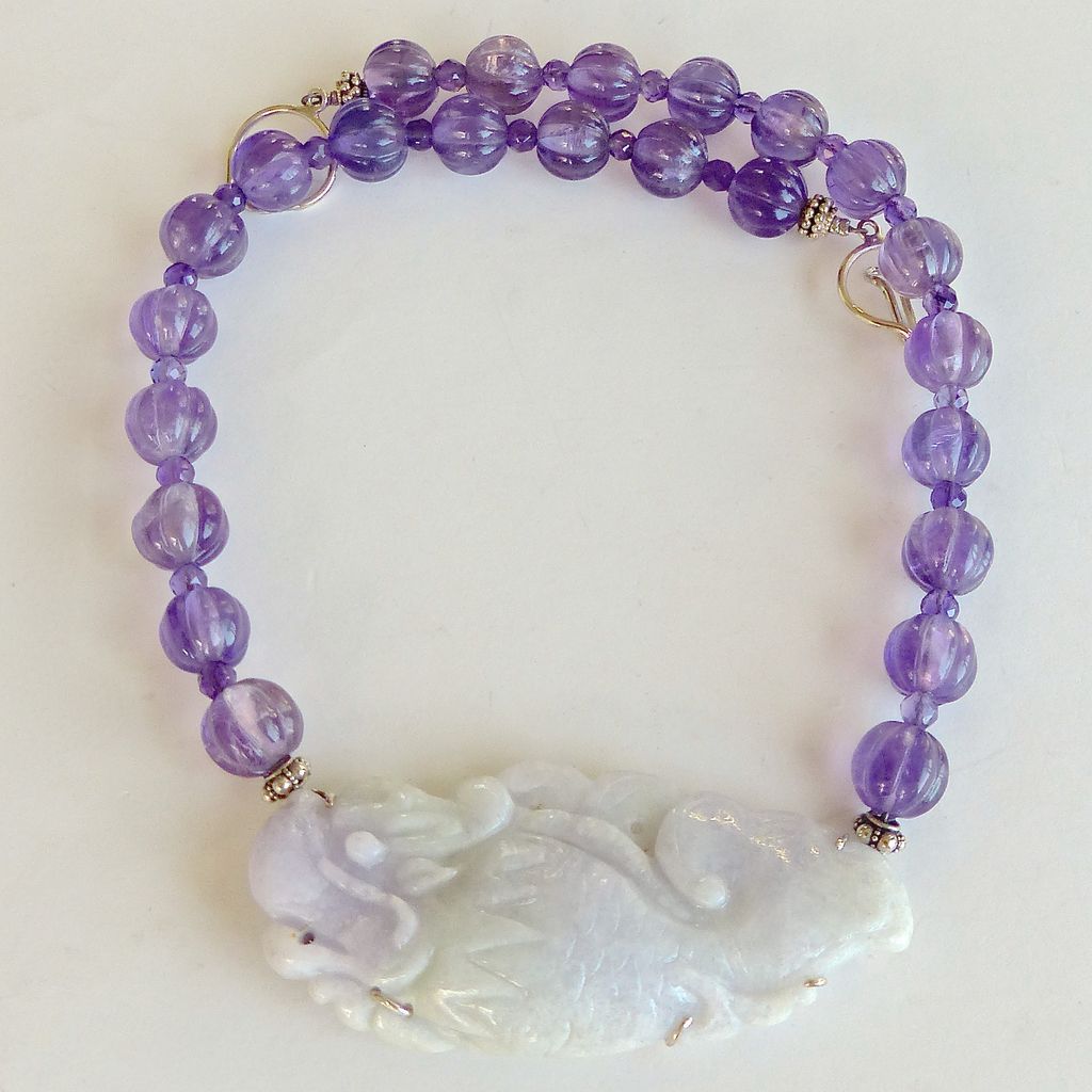 Lavender Jade Dragonfish, Amethyst Necklace Lavender Jade Dragonfish, Amethyst Necklace