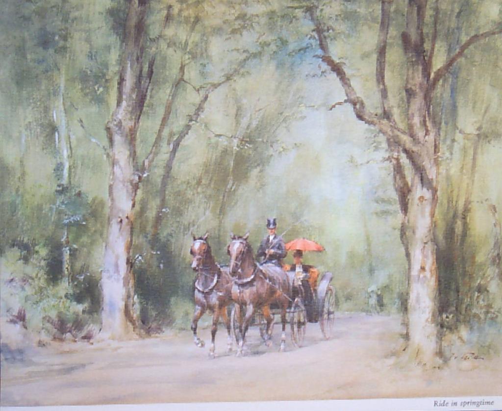 Wolfgang Tritt Vintage Watercolor "A Ride in Springtime" Wolfgang Tritt Vintage Watercolor "A Ride in Springtime"
