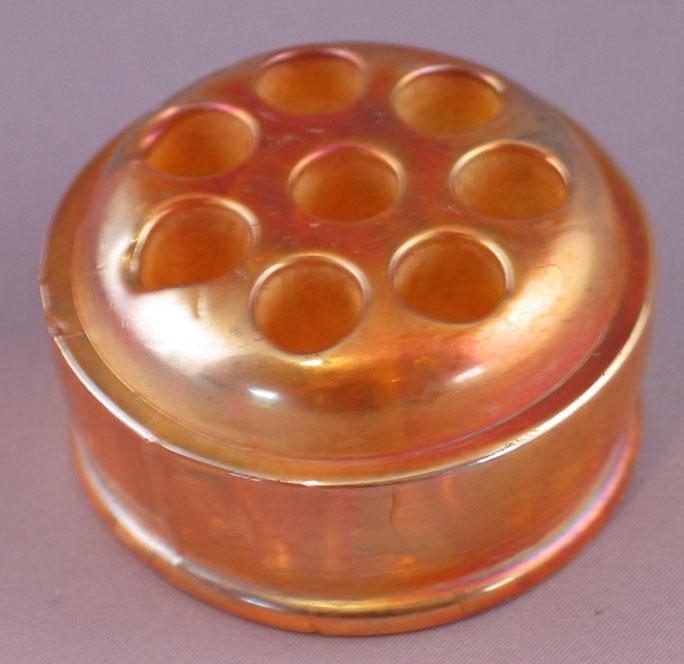 Marigold Carnival Glass 8-Hole Flower Frog Marigold Carnival Glass 8-Hole Flower Frog