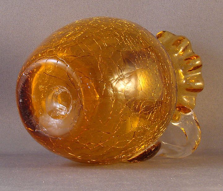 Amber Crackle Glass Pitcher with Ruffled Rim and Applied Handle Amber Crackle Glass Pitcher with Ruffled Rim and Applied Handle