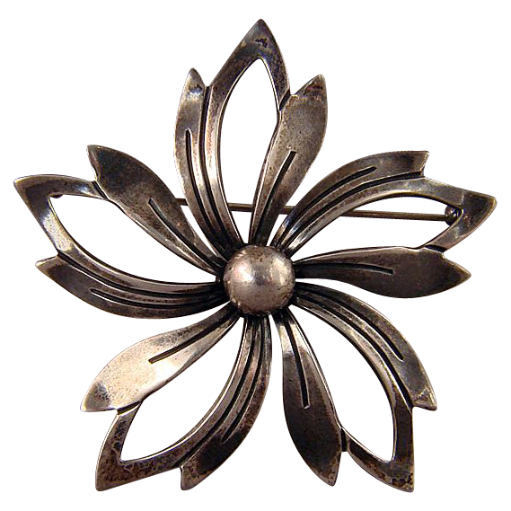 Sterling Silver flower pin Denmark marked N.E. FROM Sterling Silver flower pin Denmark marked N.E. FROM