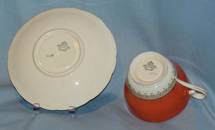Aynsley bone china cream, coral and gold cup and saucer 1920's mark Aynsley bone china cream, coral and gold cup and saucer 1920's mark