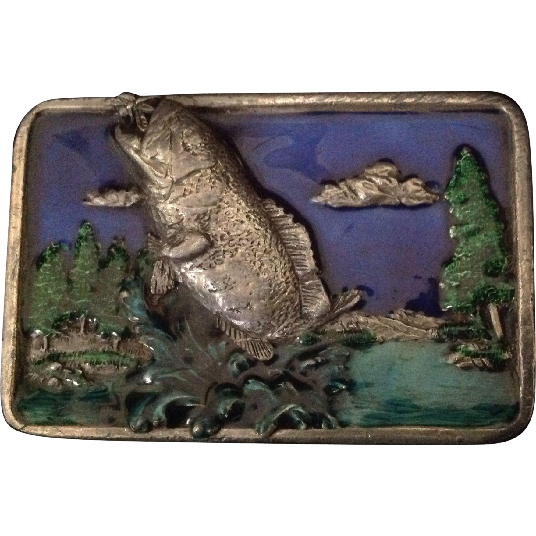Bergamot Brass Works Enamel Bass Fishing Themed Belt Buckle from