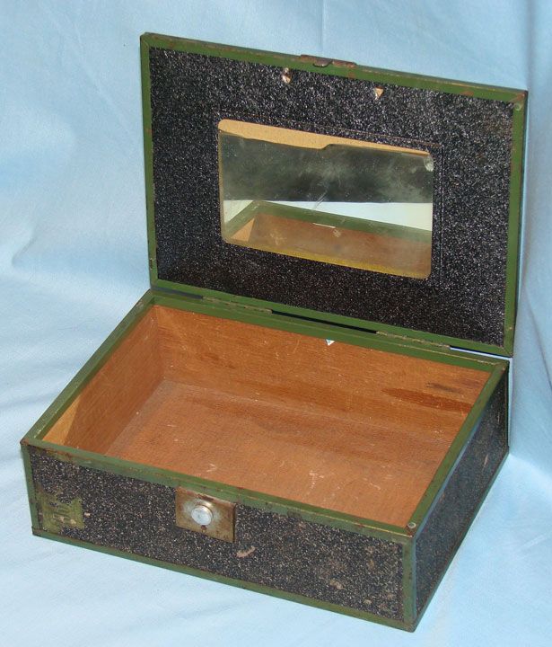 Metal covered wooden cigar box with mirror Metal covered wooden cigar box with mirror