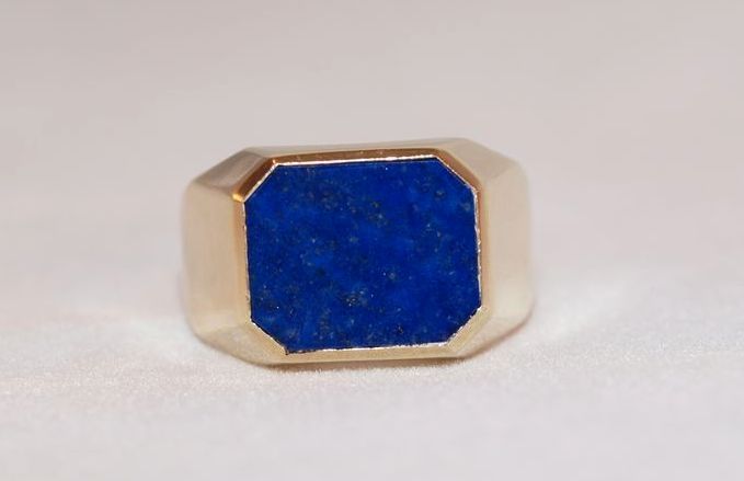 Men's 14K Gold Lapis Lazuli Ring
