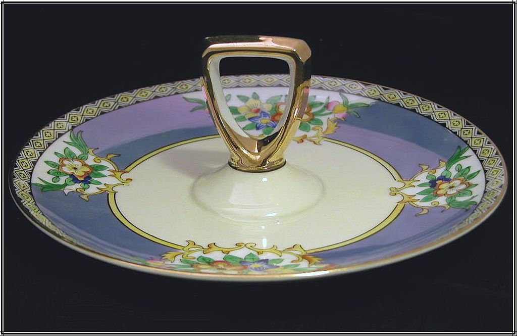 Noritake c1918 Blue Luster Floral Tidbit Tray, Handled Dish Noritake c1918 Blue Luster Floral Tidbit Tray, Handled Dish