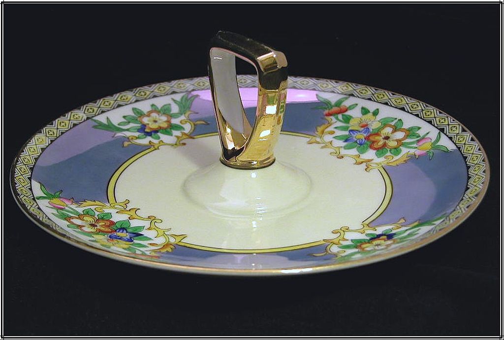 Noritake c1918 Blue Luster Floral Tidbit Tray, Handled Dish Noritake c1918 Blue Luster Floral Tidbit Tray, Handled Dish