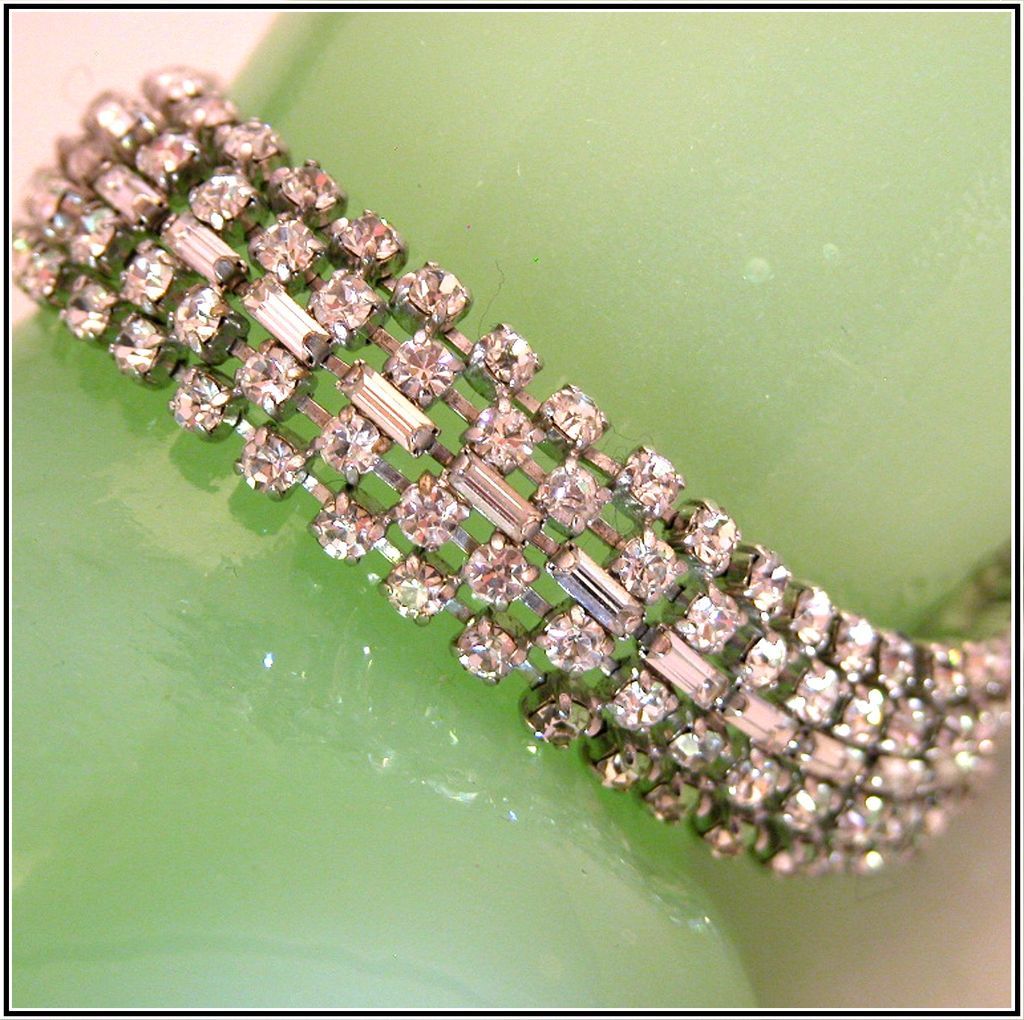 Vintage Rhinestone Bracelet, Sparkling Prong-Set Baguettes & Chatons Vintage Rhinestone Bracelet, Sparkling Prong-Set Baguettes & Chatons