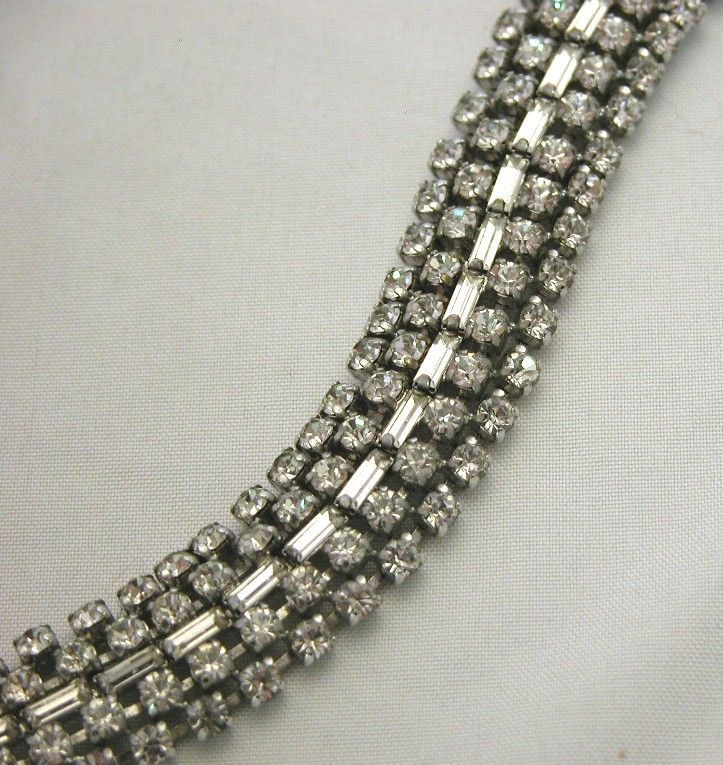 Vintage Rhinestone Bracelet, Sparkling Prong-Set Baguettes & Chatons Vintage Rhinestone Bracelet, Sparkling Prong-Set Baguettes & Chatons