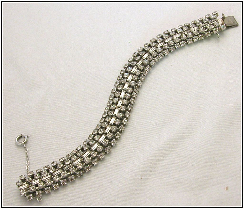 Vintage Rhinestone Bracelet, Sparkling Prong-Set Baguettes & Chatons Vintage Rhinestone Bracelet, Sparkling Prong-Set Baguettes & Chatons