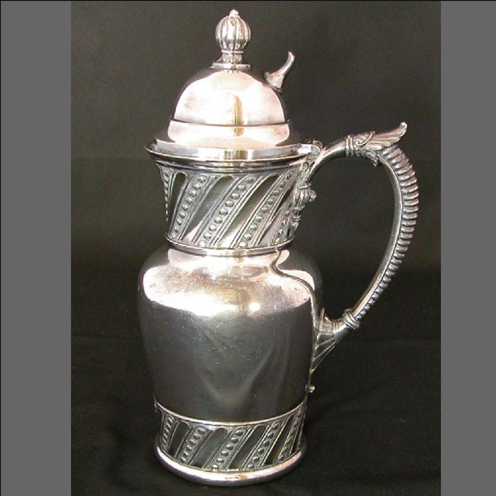 James Tufts Quad Silverplate Syrup Pitcher, Spiral Pattern James Tufts Quad Silverplate Syrup Pitcher, Spiral Pattern