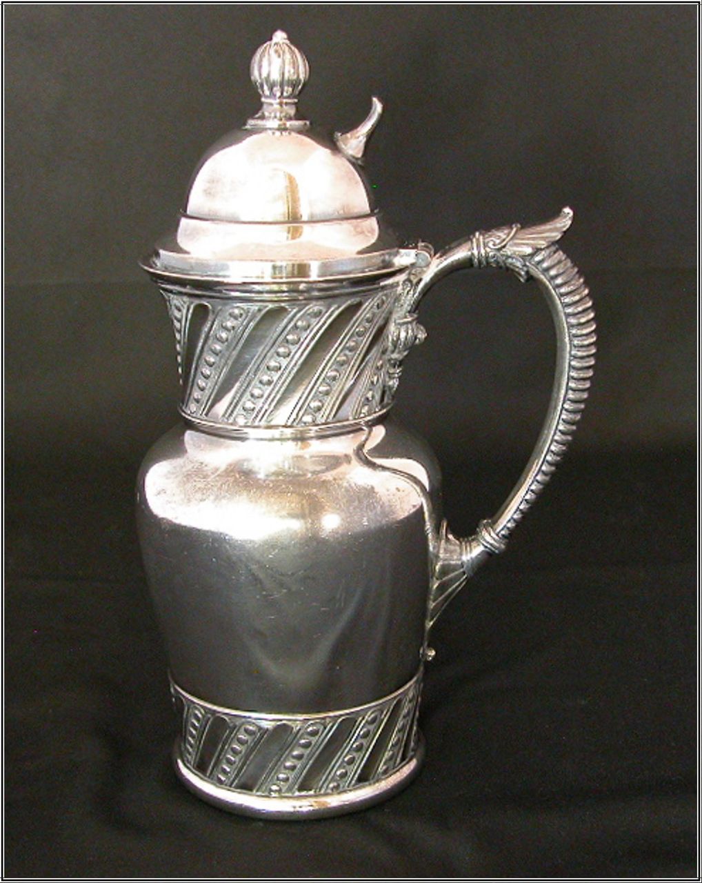 James Tufts Quad Silverplate Syrup Pitcher, Spiral Pattern James Tufts Quad Silverplate Syrup Pitcher, Spiral Pattern