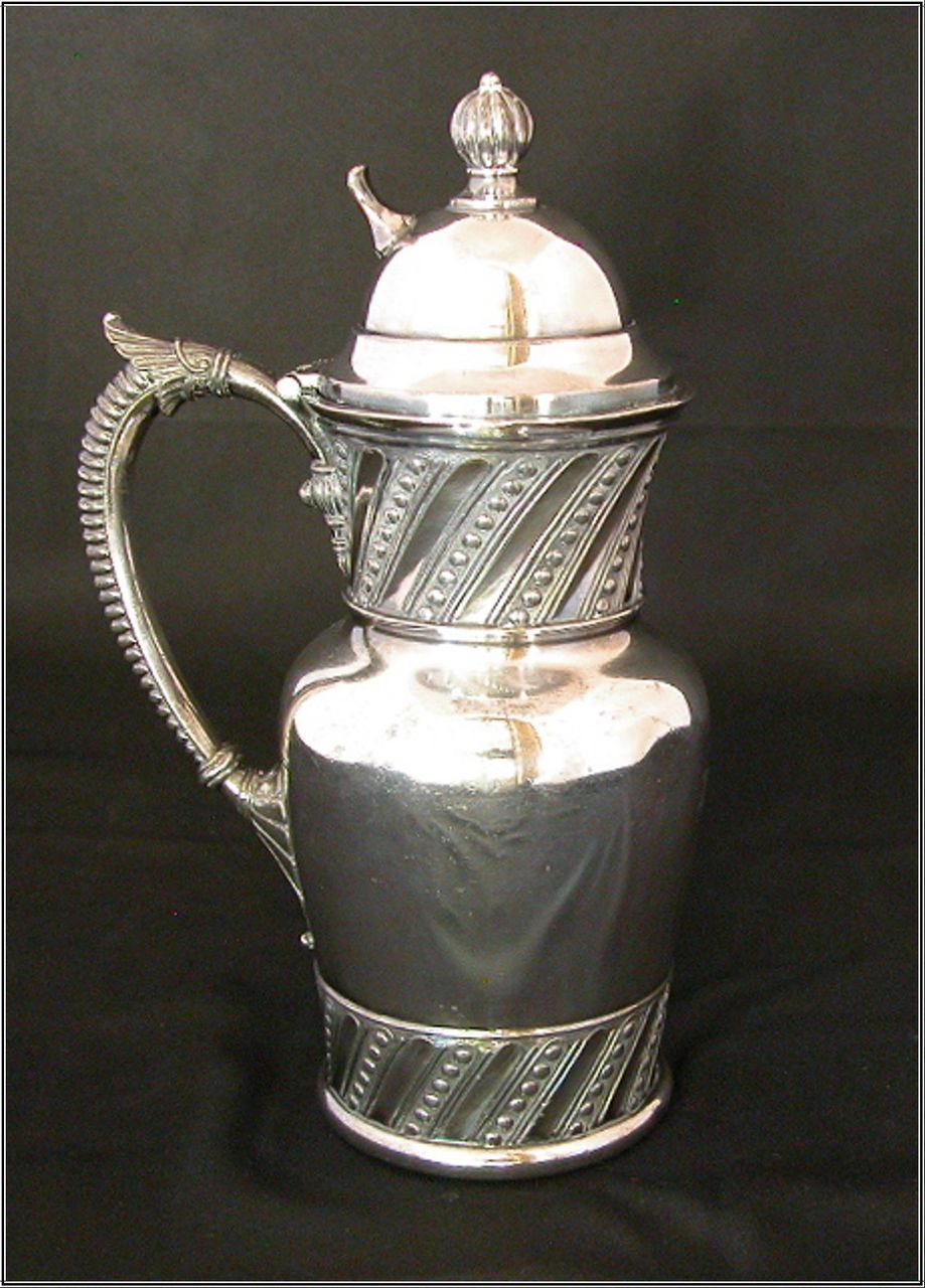James Tufts Quad Silverplate Syrup Pitcher, Spiral Pattern James Tufts Quad Silverplate Syrup Pitcher, Spiral Pattern