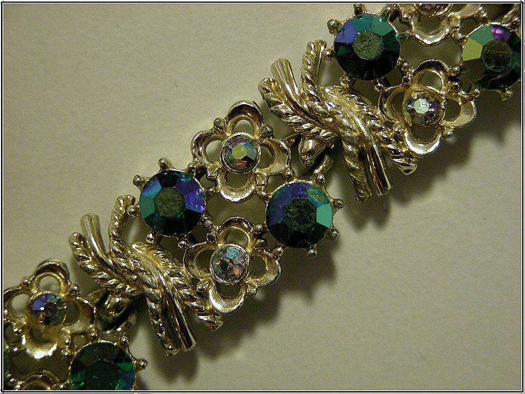 Coro Peacock Blue Aurora Borealis & Clear AB Rhinestone Bracelet Coro Peacock Blue Aurora Borealis & Clear AB Rhinestone Bracelet