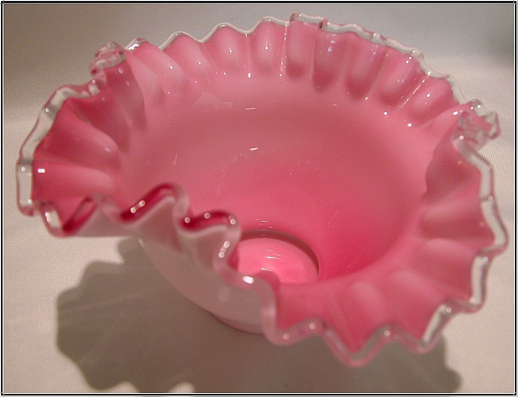 Vintage Fenton Peach Crest Square Crimp Bowl Vintage Fenton Peach Crest Square Crimp Bowl