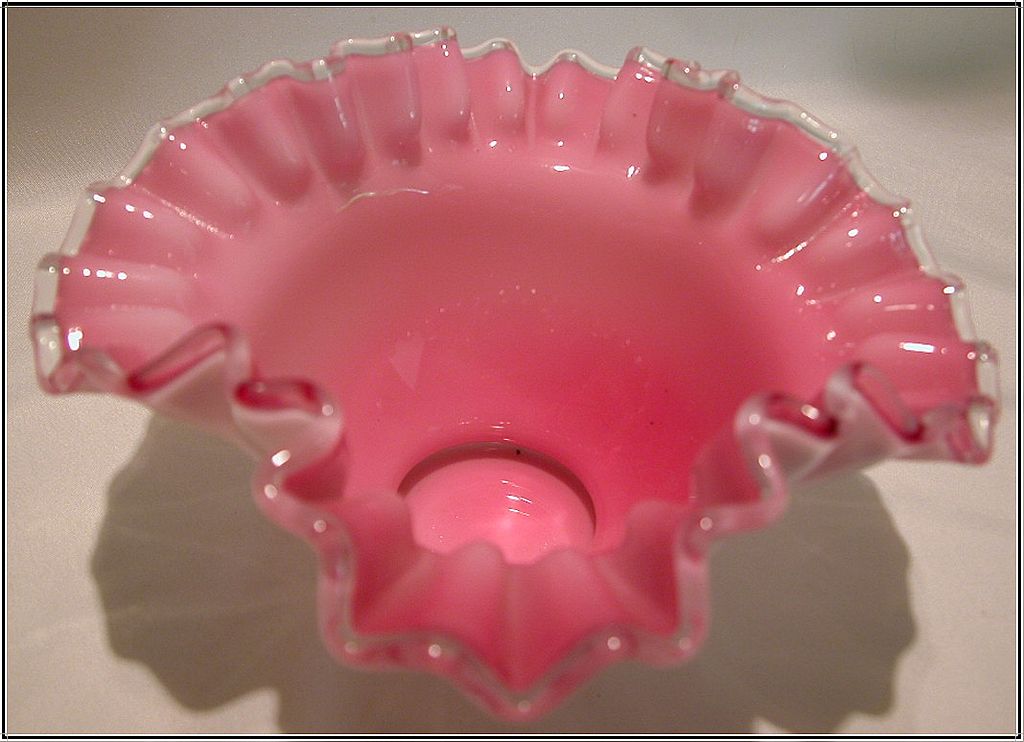 Vintage Fenton Peach Crest Square Crimp Bowl Vintage Fenton Peach Crest Square Crimp Bowl