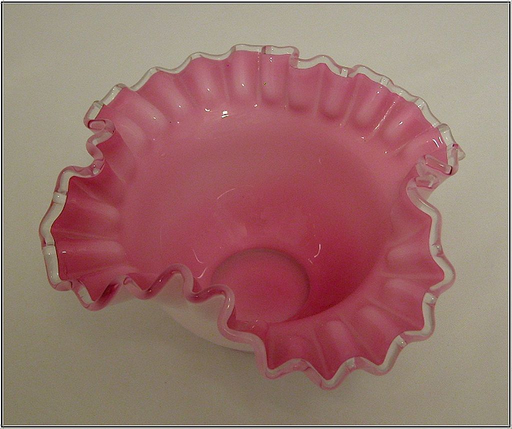 Vintage Fenton Peach Crest Square Crimp Bowl Vintage Fenton Peach Crest Square Crimp Bowl