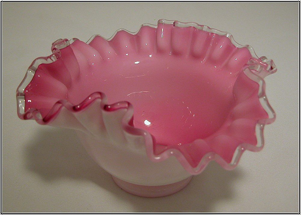 Vintage Fenton Peach Crest Square Crimp Bowl Vintage Fenton Peach Crest Square Crimp Bowl