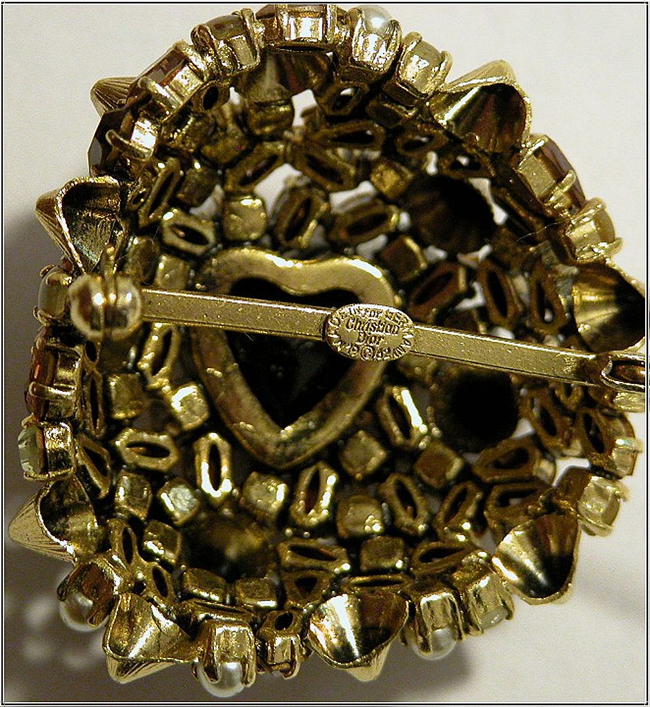 Christian Dior Rhinestone & Heart Pin, Made in Germany, 1962 Christian Dior Rhinestone & Heart Pin, Made in Germany, 1962