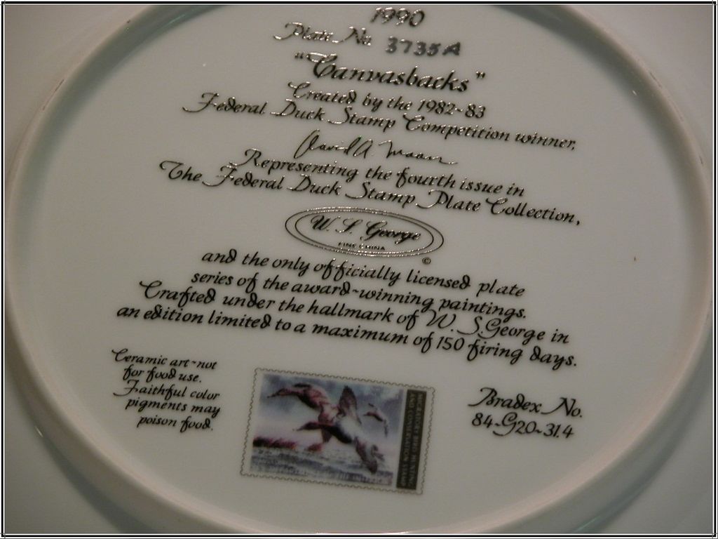 W S George `Canvasback' Collector Plate – Flying Ducks W S George `Canvasback' Collector Plate – Flying Ducks