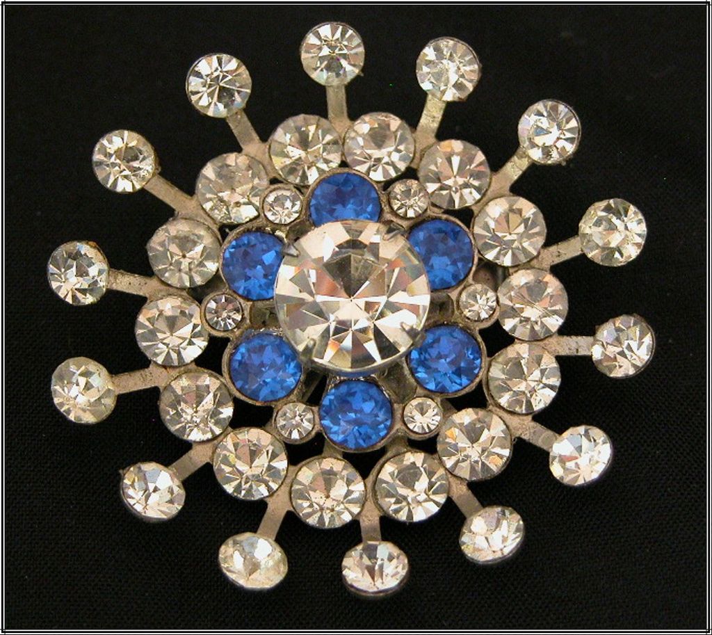Early Coro Blue & Clear Rhinestone 3D Dimensional Pin Early Coro Blue & Clear Rhinestone 3D Dimensional Pin