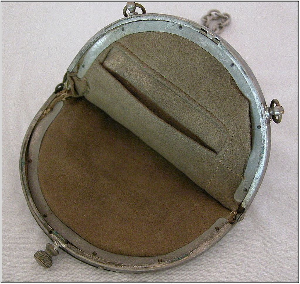 Antique Steel Cut Bead Purse, Floral Frame, Leather Back, Suede Lined Antique Steel Cut Bead Purse, Floral Frame, Leather Back, Suede Lined