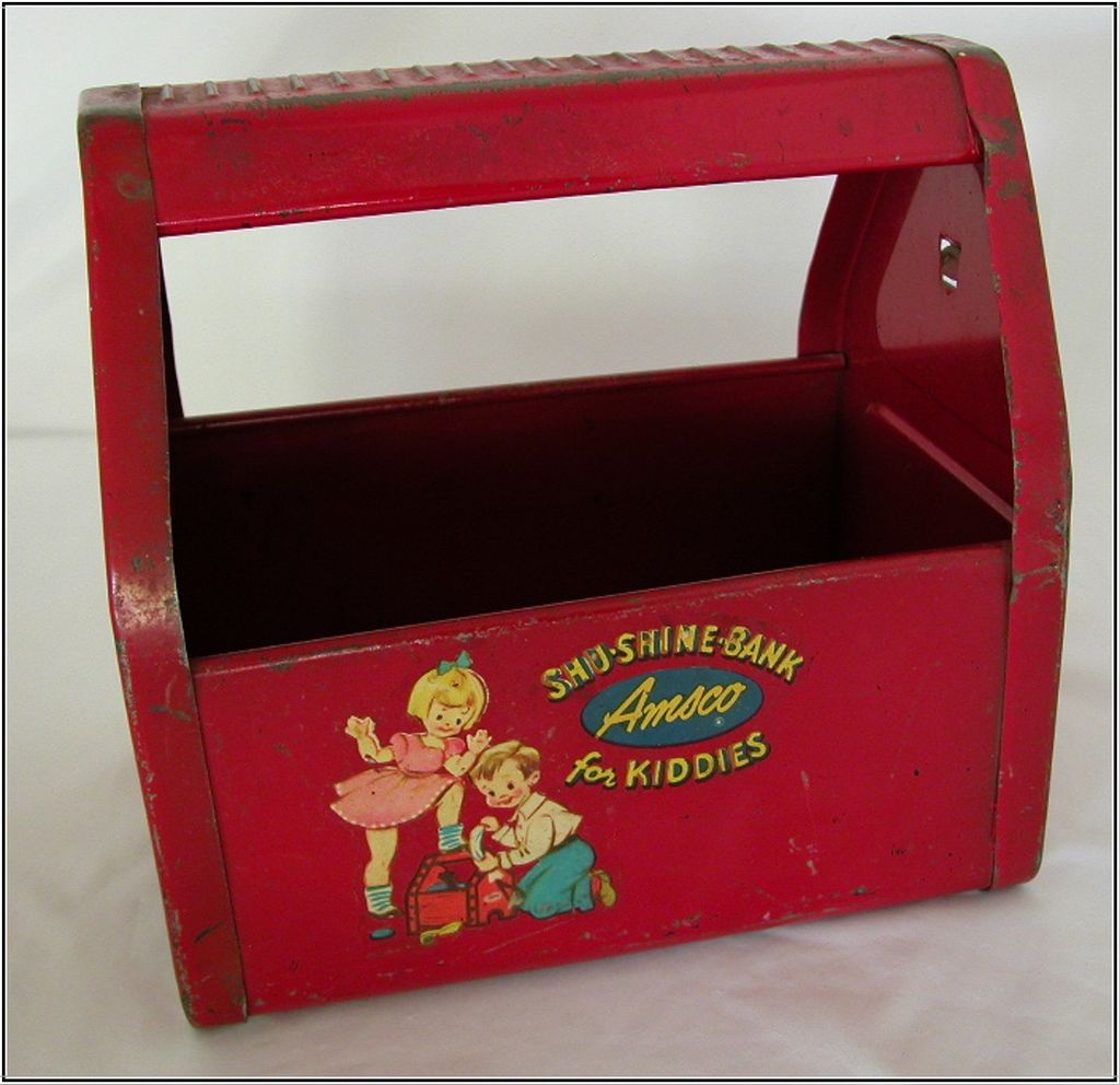 Vintage Amsco Shu-Shine Bank for Kiddies, Shoe Shine Caddy Vintage Amsco Shu-Shine Bank for Kiddies, Shoe Shine Caddy