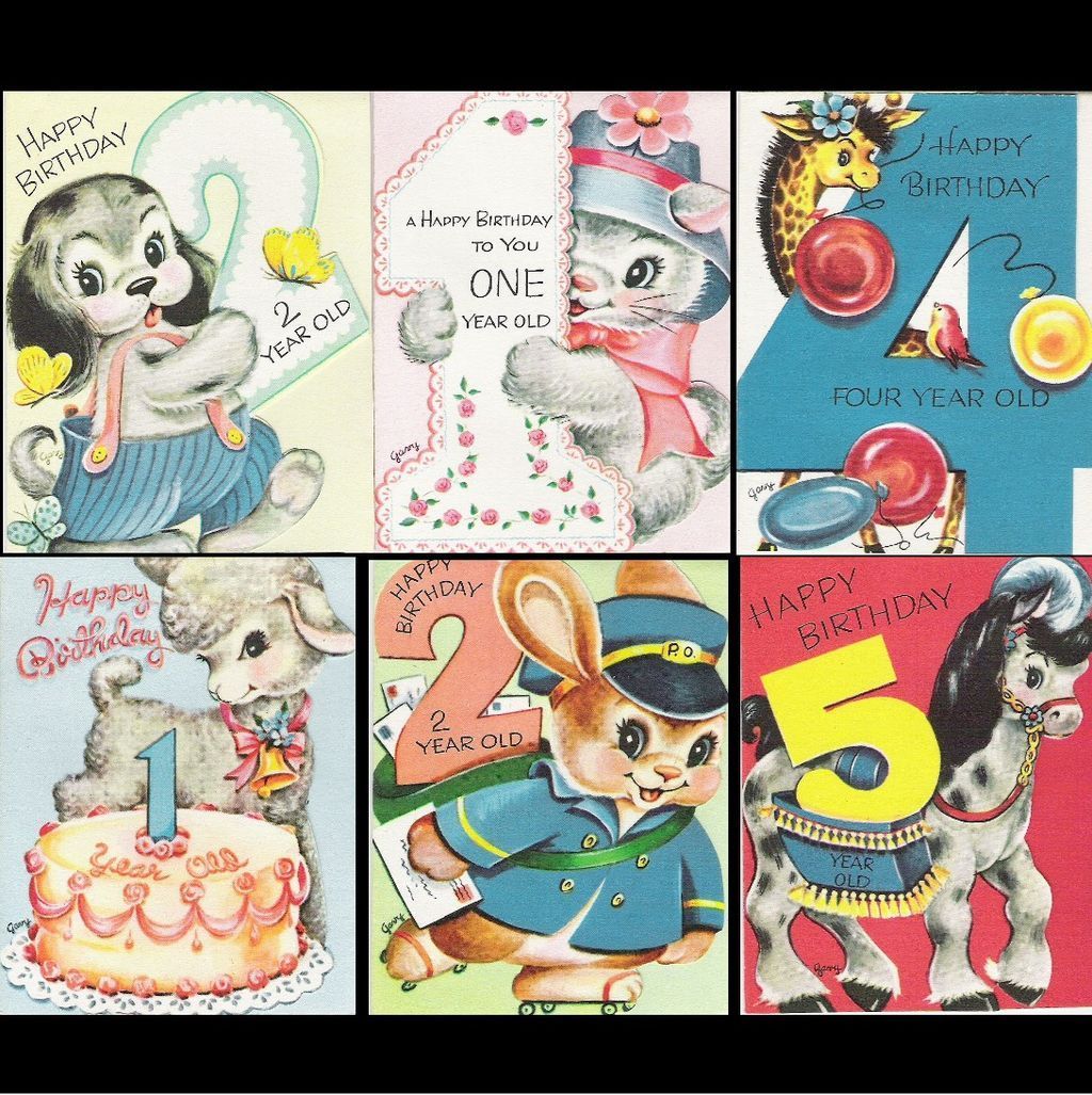 9 Vintage Child's Gibson-Norwalk Birthday Cards for Ages 1-6 9 Vintage Child's Gibson-Norwalk Birthday Cards for Ages 1-6