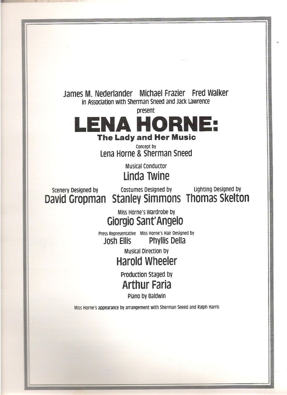 Lena Horne Souvenir Program, The Lady and Her Music, 1981-82 Lena Horne Souvenir Program, The Lady and Her Music, 1981-82