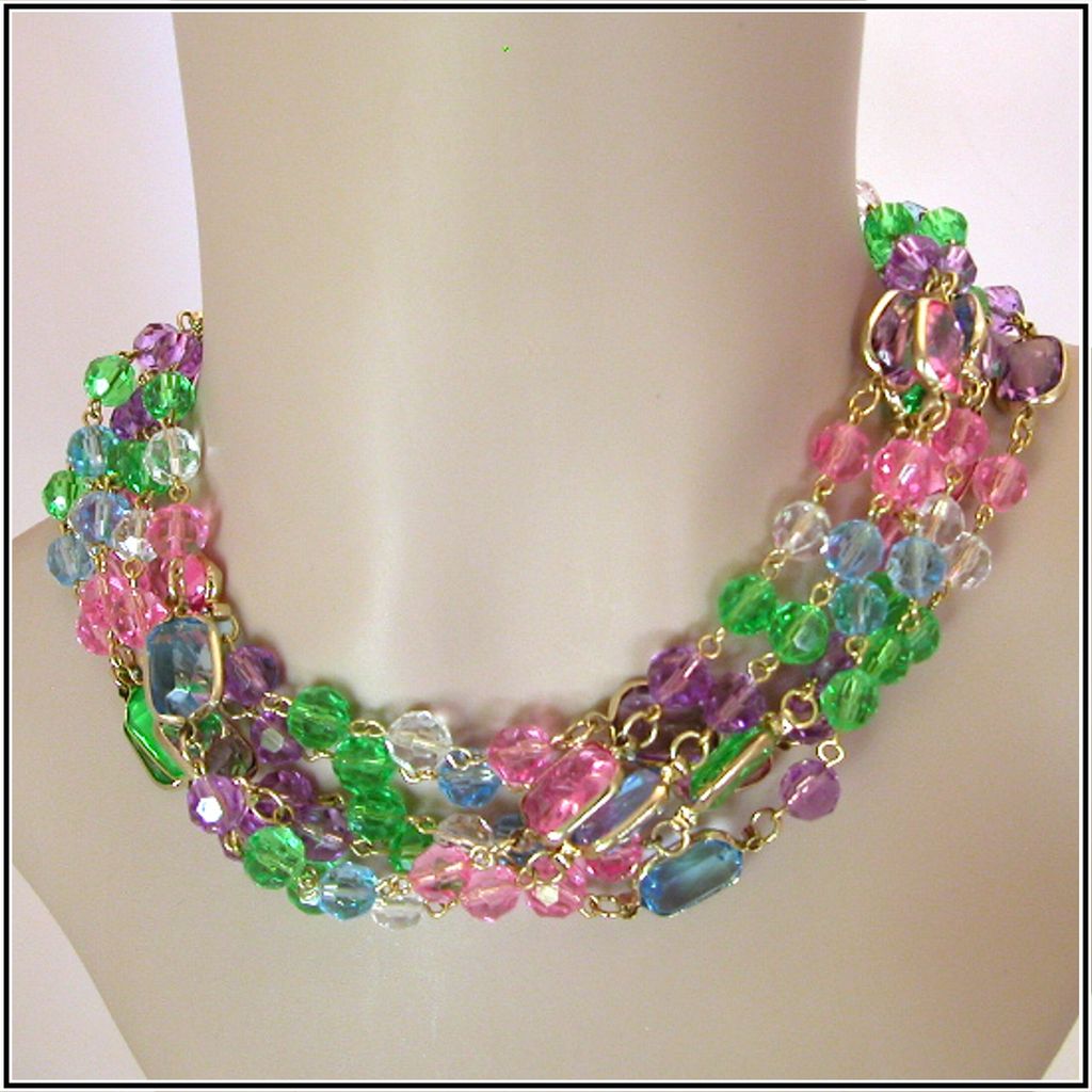 Pastel Jewel-Tone Lucite Bezel Set & Beaded 91" Necklace Pastel Jewel-Tone Lucite Bezel Set & Beaded 91" Necklace