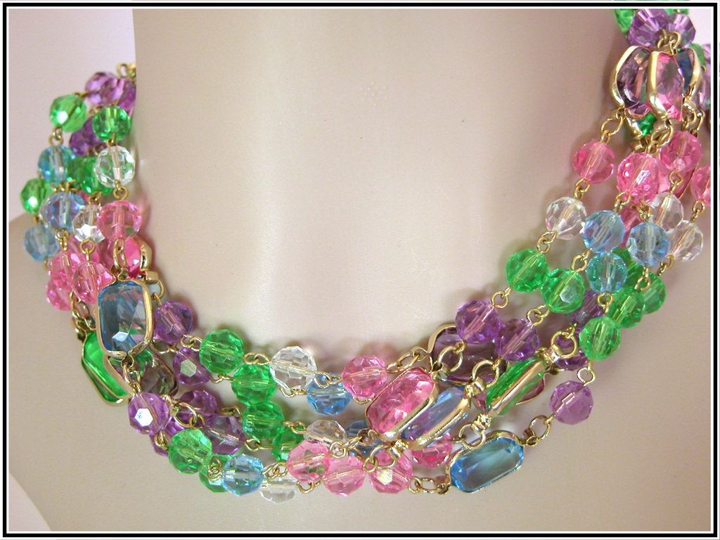 Pastel Jewel-Tone Lucite Bezel Set & Beaded 91" Necklace Pastel Jewel-Tone Lucite Bezel Set & Beaded 91" Necklace