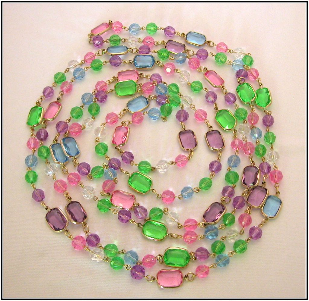 Pastel Jewel-Tone Lucite Bezel Set & Beaded 91" Necklace Pastel Jewel-Tone Lucite Bezel Set & Beaded 91" Necklace
