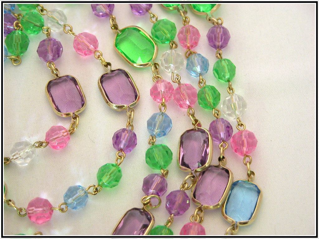 Pastel Jewel-Tone Lucite Bezel Set & Beaded 91" Necklace Pastel Jewel-Tone Lucite Bezel Set & Beaded 91" Necklace