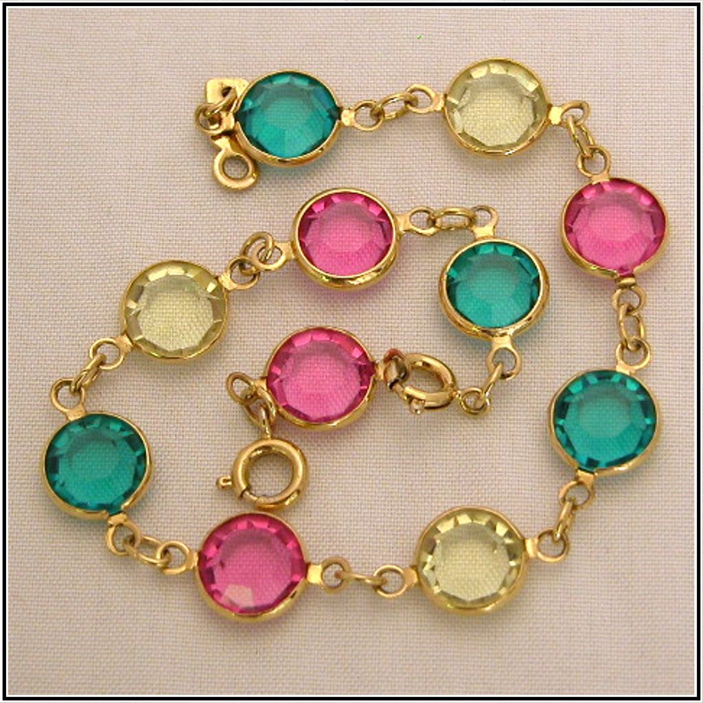 Vintage Swarovski Bezel Set Pastel Crystal Bracelet Vintage Swarovski Bezel Set Pastel Crystal Bracelet