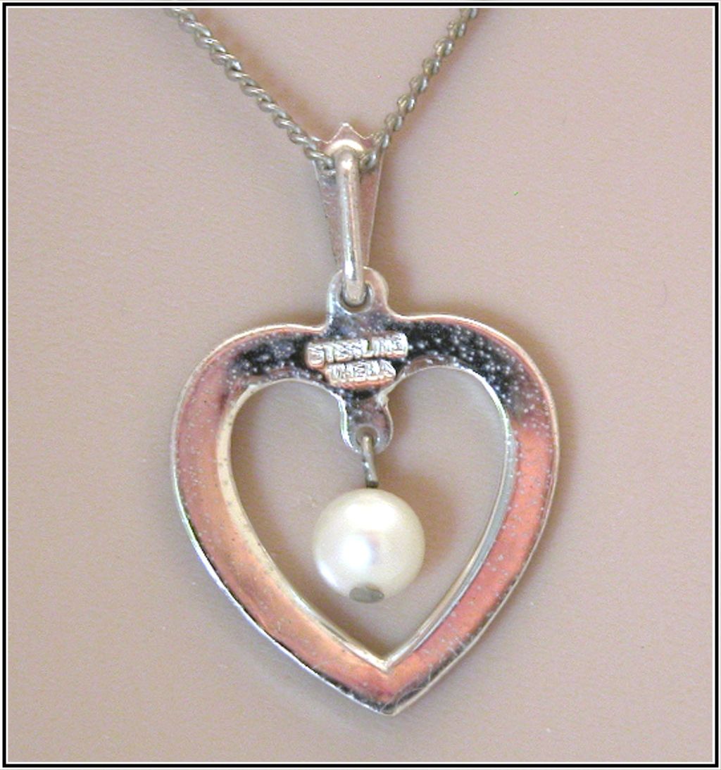 Sterling Silver Theda Cultured Pearl & Marcasite Heart Pendant Necklace Sterling Silver Theda Cultured Pearl & Marcasite Heart Pendant Necklace